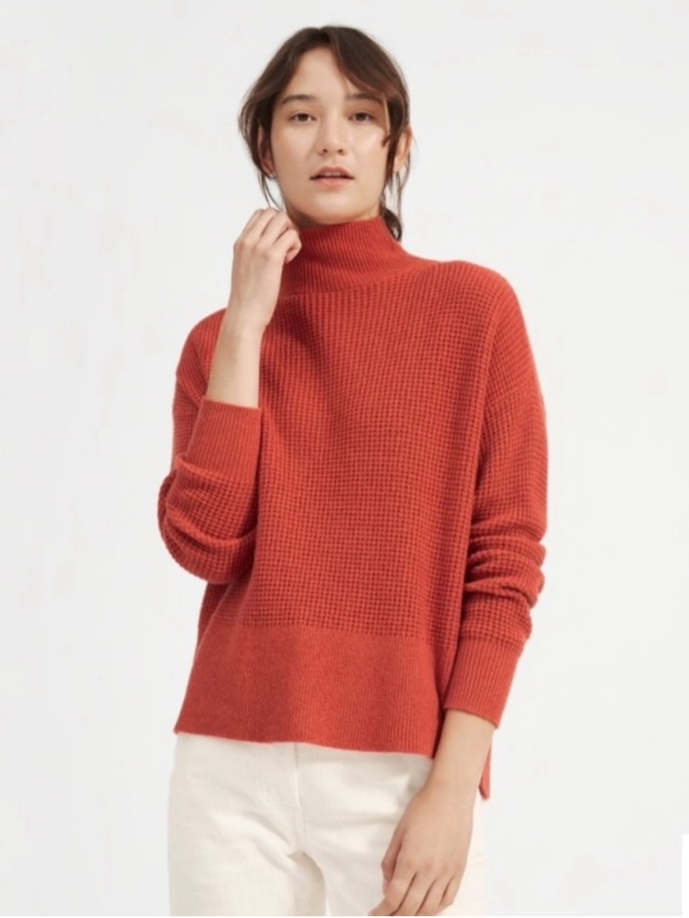 Everlane cashmere waffle square turtleneck sweater sz large